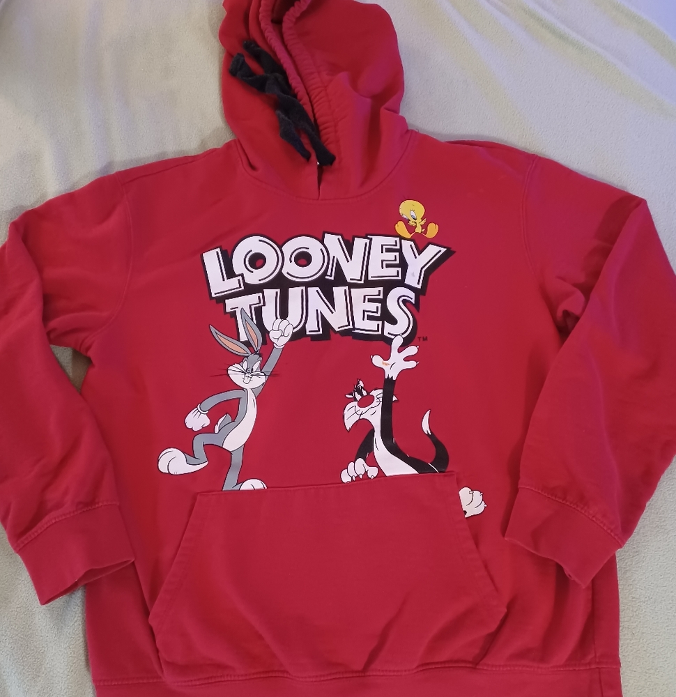 Looney Tunes mens hoodie sweatshirt red medium Bugs Bunny Daffy Tweety